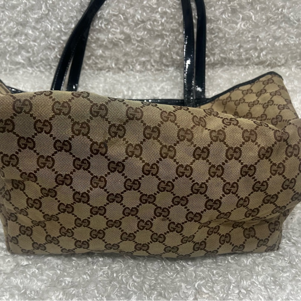 Gucci Beige GG Canvas and Patent Leather Medium Jolie Tote - Picture 14 of 15